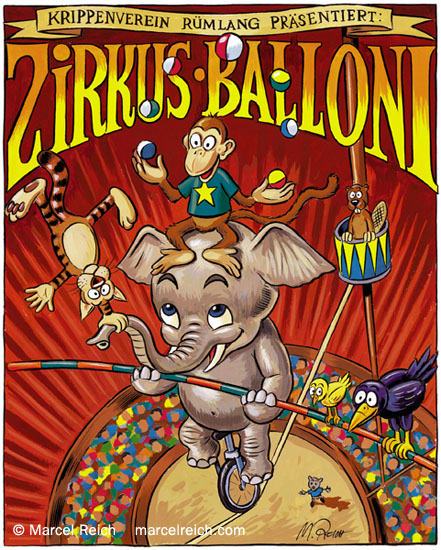 Plakat, Zirkus Balloni. Der Elefant als Seiltänzer.