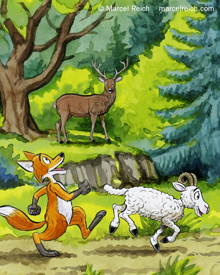 Max & Schnuff. Ein Spaziergang im Wald (Ausschnitt, Hirsch). Illustration für die Kinderbeilage zur Image-Broschüre 